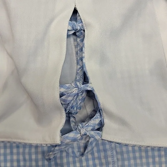 ORIGINALITY BLUE WHITE GINGHAM TIE-FRONT PUFF SLEEVE MINI DRESS SZ MEDIUM - Picture 12 of 14